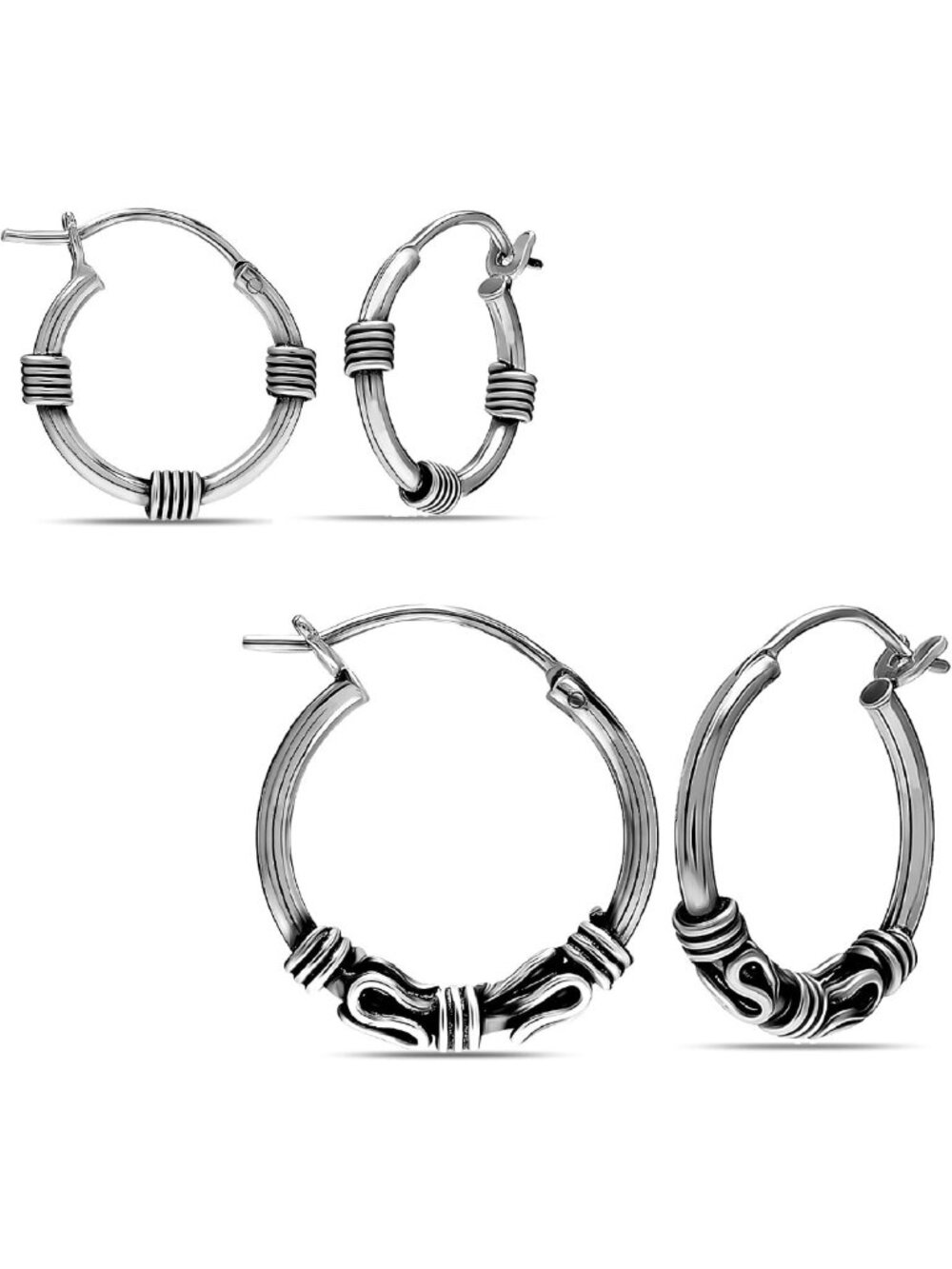 LeCalla 925 Sterling Silver Hoop Earrings | Earring Sets for Women | Set of 2